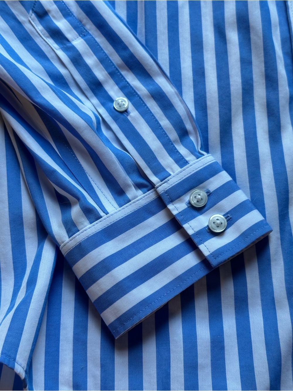 Lands’ End No Iron Supima Cotton Blue & White Striped Button-Up Shirt Size 16 - Picture 7 of 11